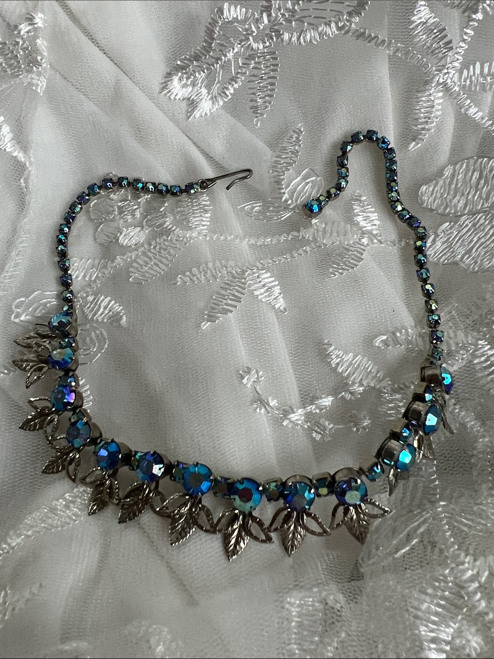 Blue Crystal Leaf Choker Necklace